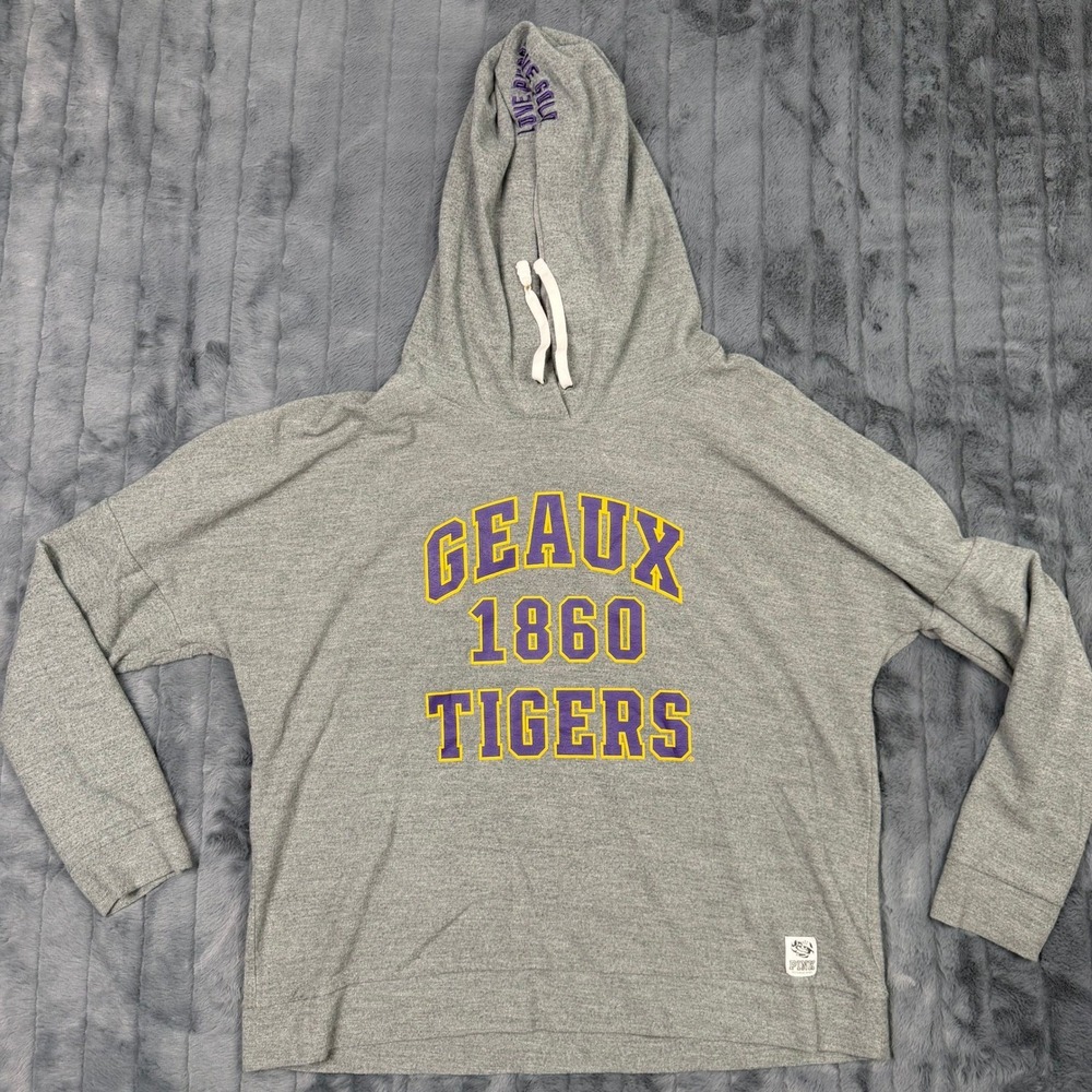 PINK Victoria's Secret LSU Tigers Geaux 1860 Hoodie Gray Purple Gold Large